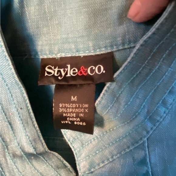 stretchy Style & Co Denim Jacket w/ Stand-Up Collar - Turquoise - Picture 5 of 8